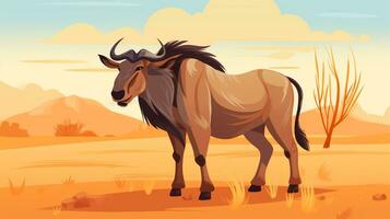 a cute little Wildebeest in vector style. Generative AI photo