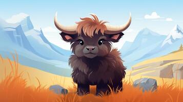 a cute little Yak in vector style. Generative AI photo