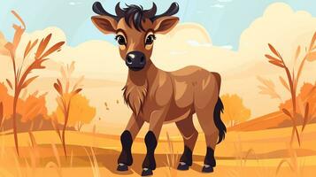 a cute little Wildebeest in vector style. Generative AI photo