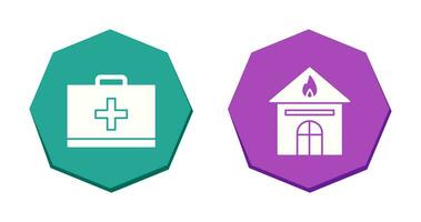 first aid and house on fire Icon vector