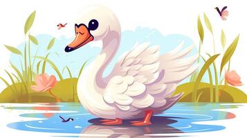 a cute little Swan in vector style. Generative AI photo