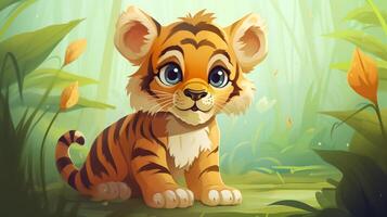 un linda pequeño Tigre en vector estilo. generativo ai foto