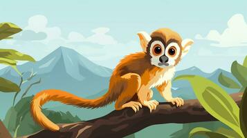 a cute little Squirrel Monkey in vector style. Generative AI photo