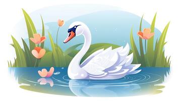 a cute little Swan in vector style. Generative AI photo