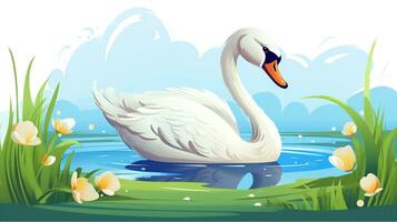 a cute little Swan in vector style. Generative AI photo