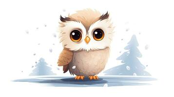 a cute little Snowy Owl in vector style. Generative AI photo