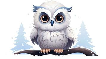 a cute little Snowy Owl in vector style. Generative AI photo