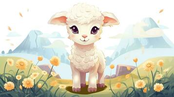 a cute little Sheep in vector style. Generative AI photo