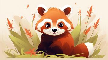 a cute little Red Panda in vector style. Generative AI photo