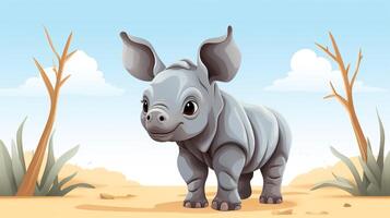 a cute little Rhinoceros in vector style. Generative AI photo