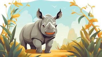 a cute little Rhinoceros in vector style. Generative AI photo