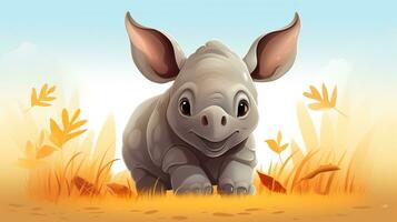 a cute little Rhinoceros in vector style. Generative AI photo