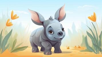 a cute little Rhinoceros in vector style. Generative AI photo