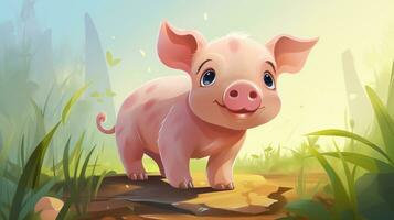 a cute little Pig in vector style. Generative AI photo