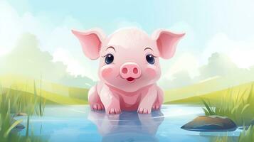 a cute little Pig in vector style. Generative AI photo