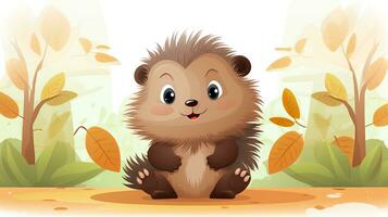 a cute little Porcupine in vector style. Generative AI photo