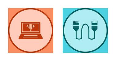 Connected Laptop and Internet Cable Icon vector