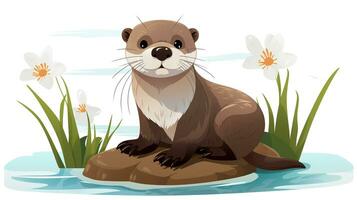 a cute little Otter in vector style. Generative AI photo