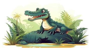 a cute little Nile Crocodile in vector style. Generative AI photo