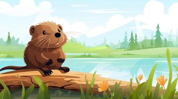 a cute little Muskrat in vector style. Generative AI photo