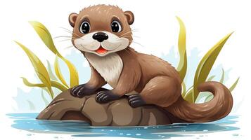 a cute little Otter in vector style. Generative AI photo