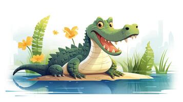 a cute little Nile Crocodile in vector style. Generative AI photo