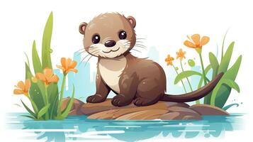 a cute little Otter in vector style. Generative AI photo