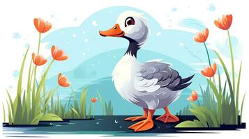 a cute little Muscovy Duck in vector style. Generative AI photo