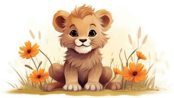 a cute little Lion in vector style. Generative AI photo