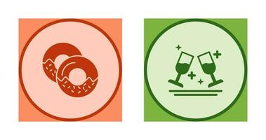 Two Glasses Romantic and Doughnut Icon vector