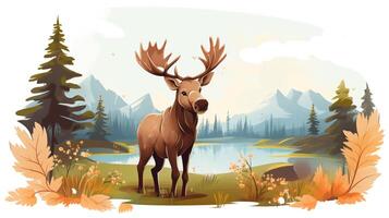 a cute little Moose in vector style. Generative AI photo