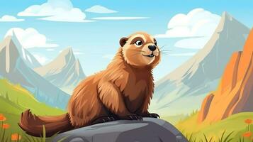 un linda pequeño marmota en vector estilo. generativo ai foto