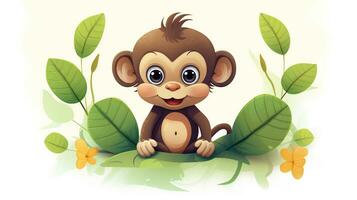a cute little Monkey in vector style. Generative AI photo