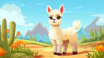 a cute little Llama in vector style. Generative AI photo