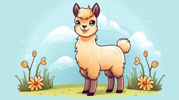 a cute little Llama in vector style. Generative AI photo