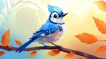 a cute little Jay in vector style. Generative AI photo