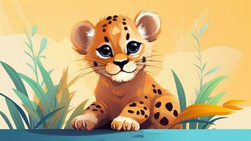 a cute little Leopard in vector style. Generative AI photo