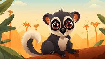 a cute little Lemur in vector style. Generative AI photo