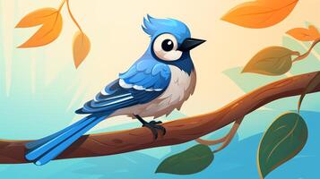 a cute little Jay in vector style. Generative AI photo