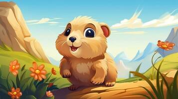 a cute little Lemming in vector style. Generative AI photo