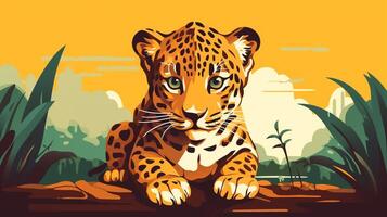 un linda pequeño jaguar en vector estilo. generativo ai foto