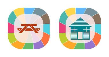 Picnic of Table and Wood Cabin Icon vector