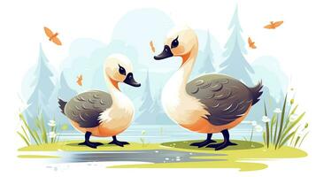 a cute little Geese in vector style. Generative AI photo