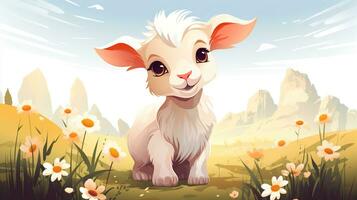 a cute little Goat in vector style. Generative AI photo