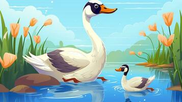 a cute little Geese in vector style. Generative AI photo