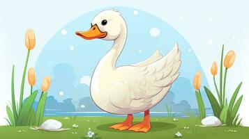 a cute little Goose in vector style. Generative AI photo