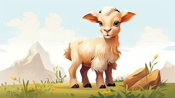 a cute little Goat in vector style. Generative AI photo