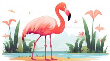 a cute little Flamingo in vector style. Generative AI photo