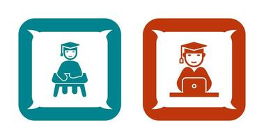 Studying on Desk and Student on Laptop Icon vector