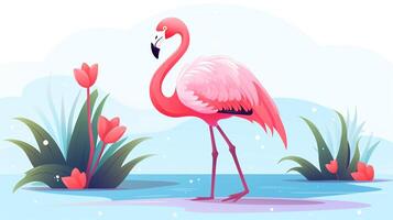 a cute little Flamingo in vector style. Generative AI photo